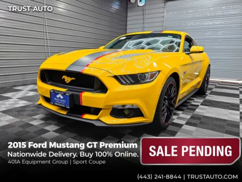 Yellow 2015 Ford Mustang GT Premium Coupe w/Equipment Group 401A for sale in Sykesville, MD