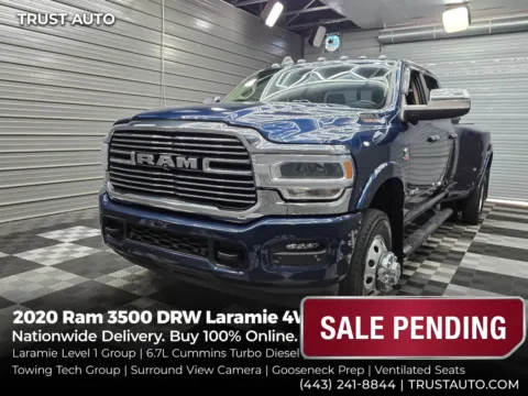 Blue 2020 Ram 3500 DRW Laramie 4WD Crew Cab Cummins Turbo Diesel Pickup Truck w/Level 1 for sale in Sykesville, MD