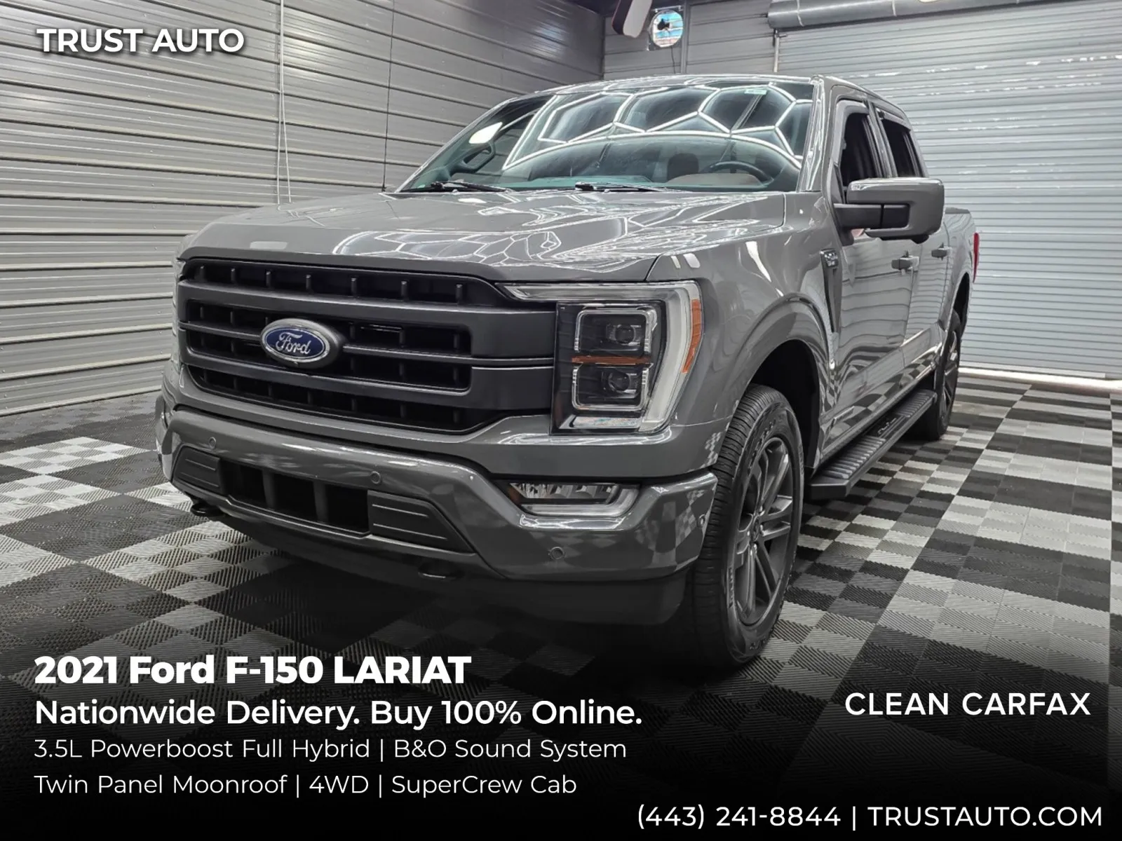 Gray 2021 Ford F-150 LARIAT 4WD SuperCrew Hybrid Pickup Truck for sale in Sykesville, MD