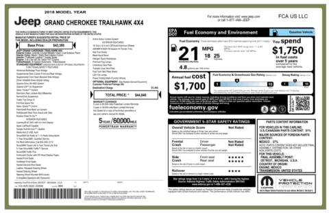 Another view of 2018 Jeep Grand Cherokee Trailhawk 4WD SUV for sale in Sykesville, MD at Trust Auto