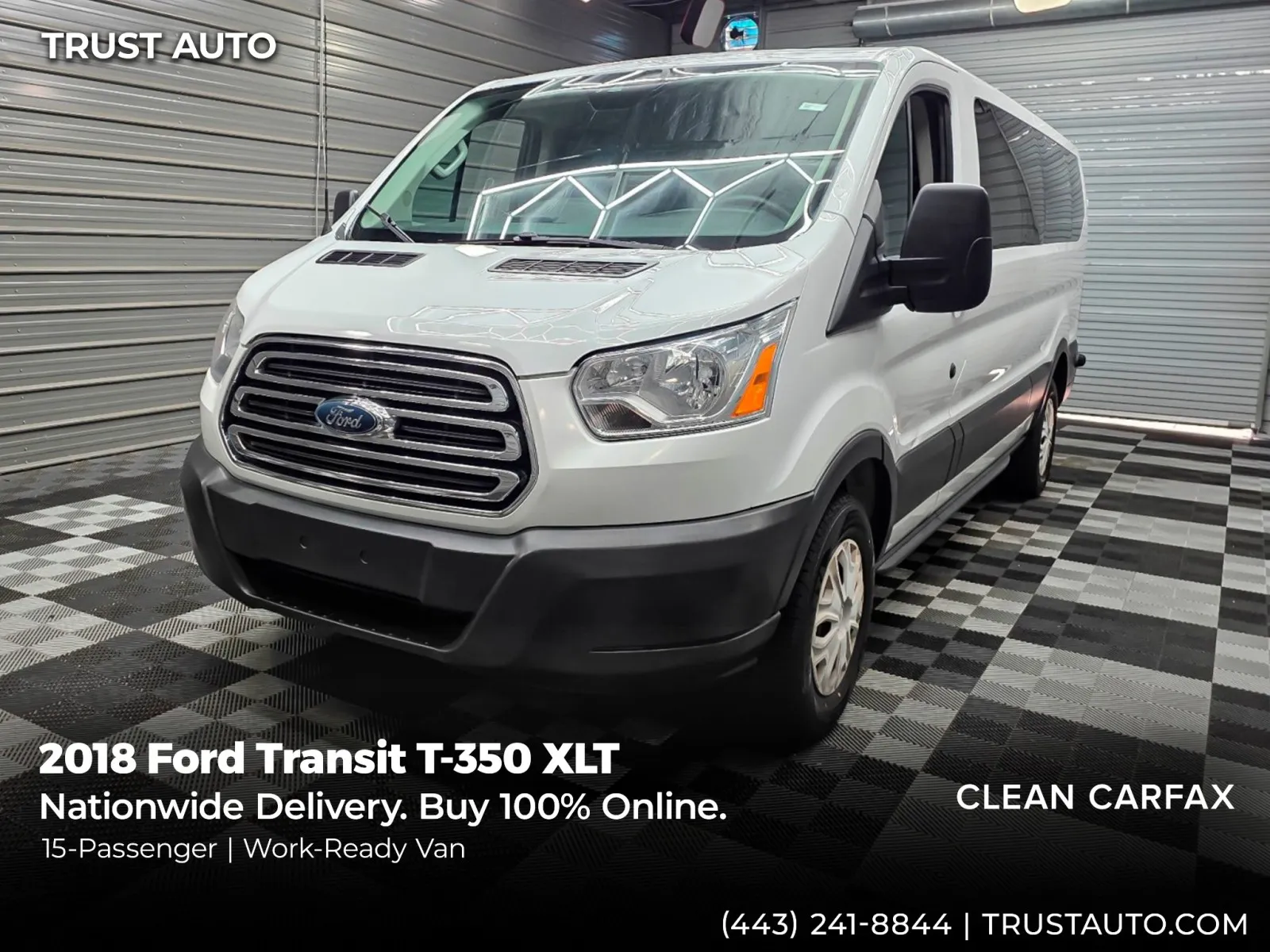 White 2018 Ford Transit T-350 15-Passenger XLT 148''WB Low Roof Minivan/Van for sale in Sykesville, MD