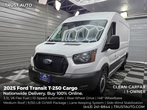 White 2025 Ford Transit T-250 Cargo 148''WB Medium Roof Minivan/Van for sale in Sykesville, MD