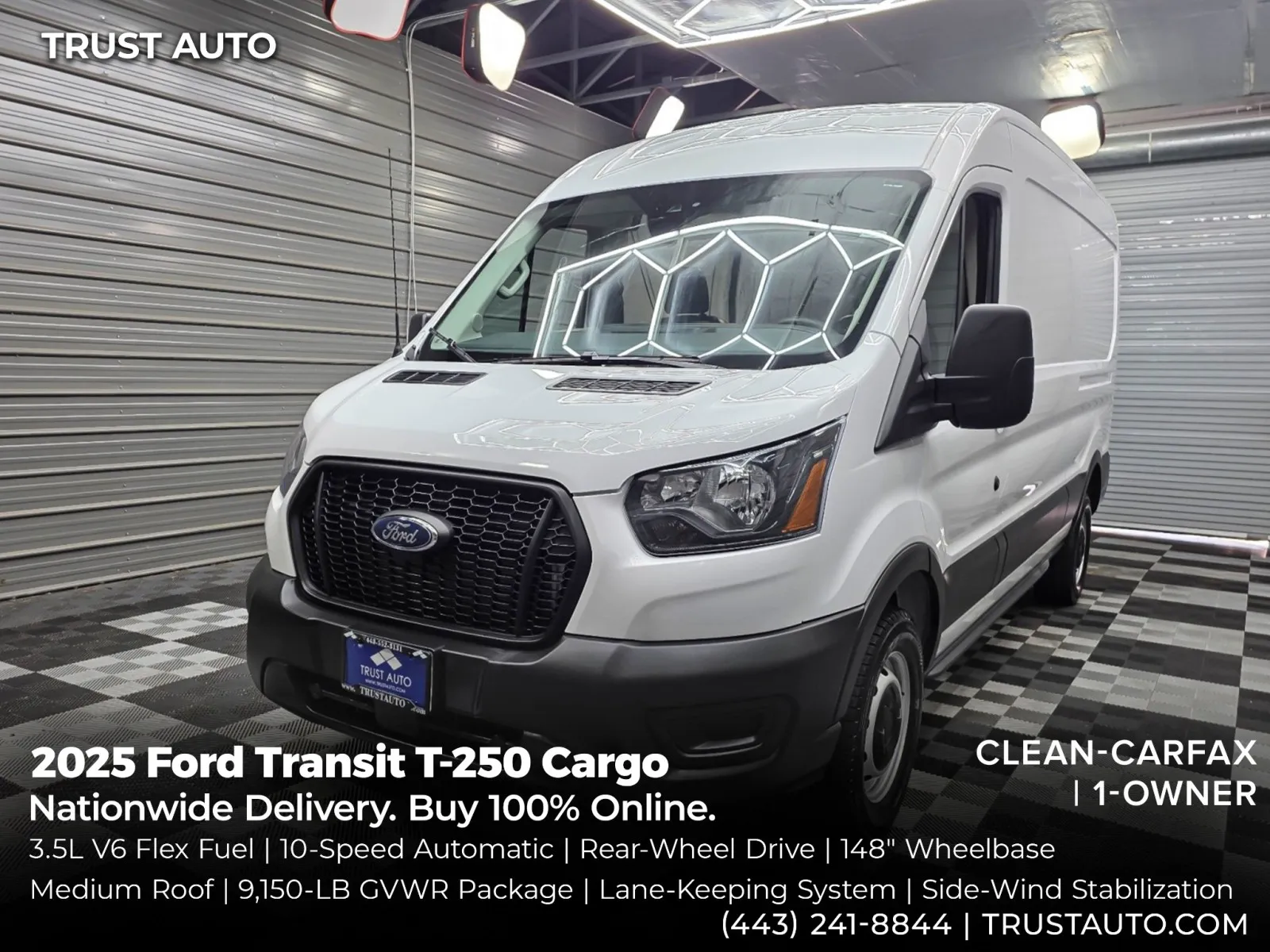 White 2025 Ford Transit T-250 Cargo 148''WB Medium Roof Minivan/Van for sale in Sykesville, MD
