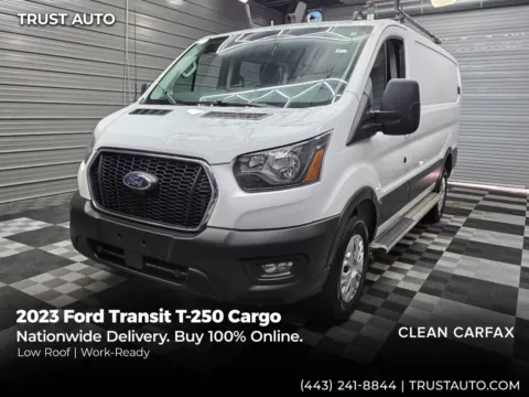 White 2023 Ford Transit T-250 Cargo 130''WB Low Roof Minivan/Van w/Roof Racks for sale in Sykesville, MD