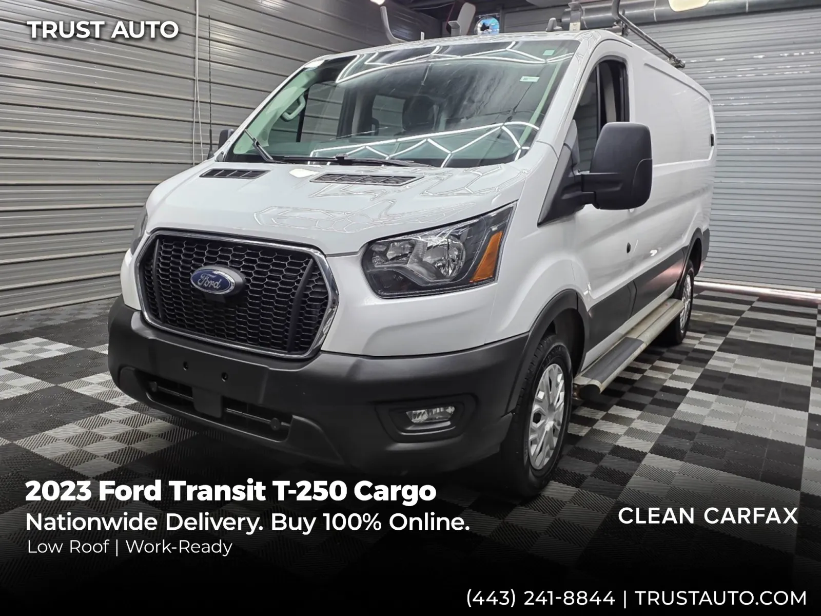 White 2023 Ford Transit T-250 Cargo 130''WB Low Roof Minivan/Van w/Roof Racks for sale in Sykesville, MD