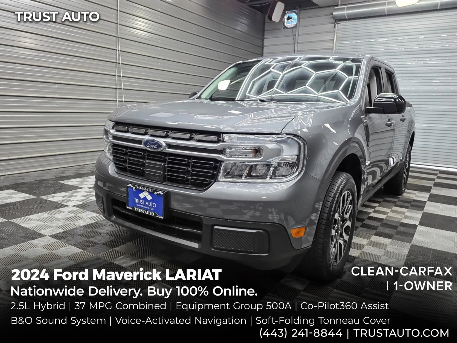 Gray 2024 Ford Maverick LARIAT Super Crew Hybrid Pickup Truck for sale in Sykesville, MD