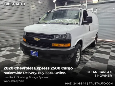 White 2020 Chevrolet Express 2500 Cargo 135''WB Low Roof Minivan/Van w/Roof Racks/Shelving Storage System for sale in Sykesville, MD
