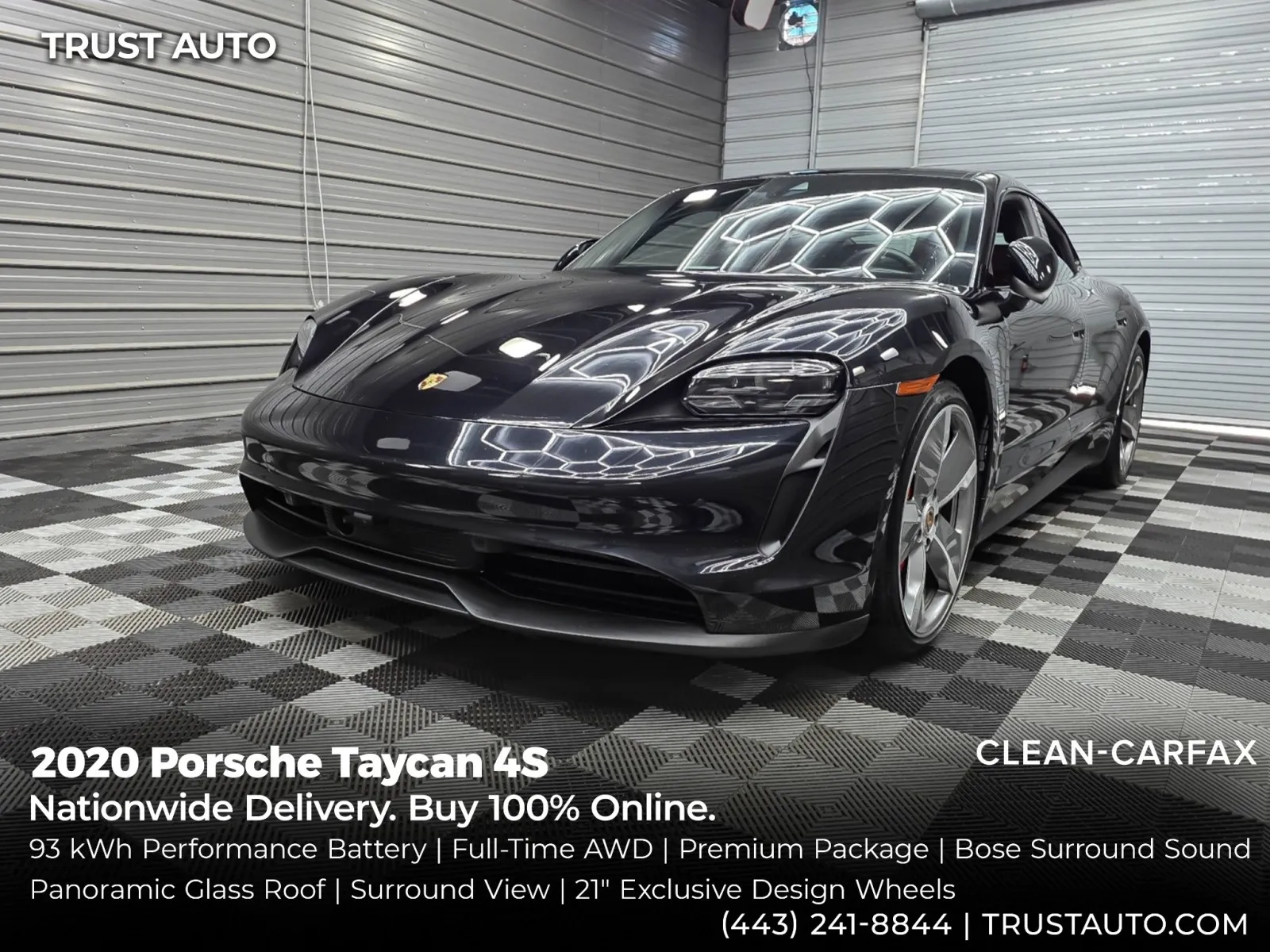 Black 2020 Porsche Taycan 4S AWD Luxury Sedan w/Premium Pkg for sale in Sykesville, MD