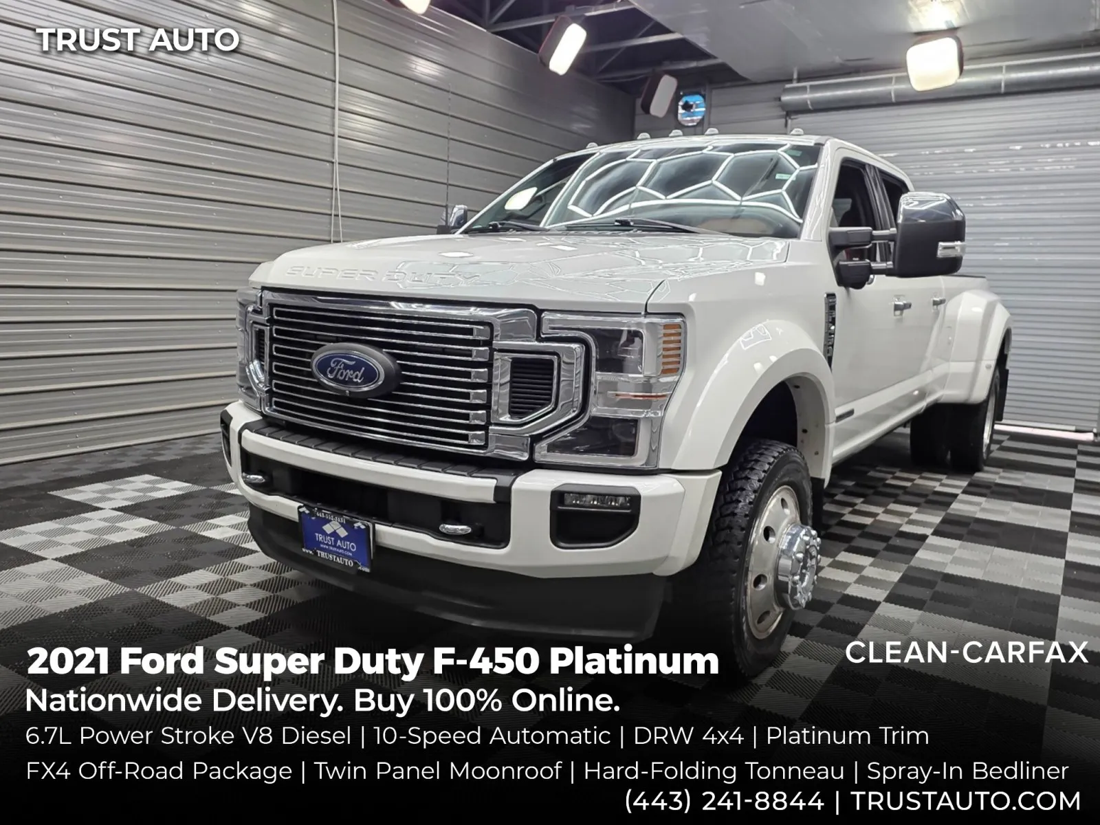 White 2021 Ford Super Duty F-450 DRW Platinum 4WD Crew Cab Dually 8FT Bed Power Stroke Diesel Pickup Truck for sale in Sykesville, MD