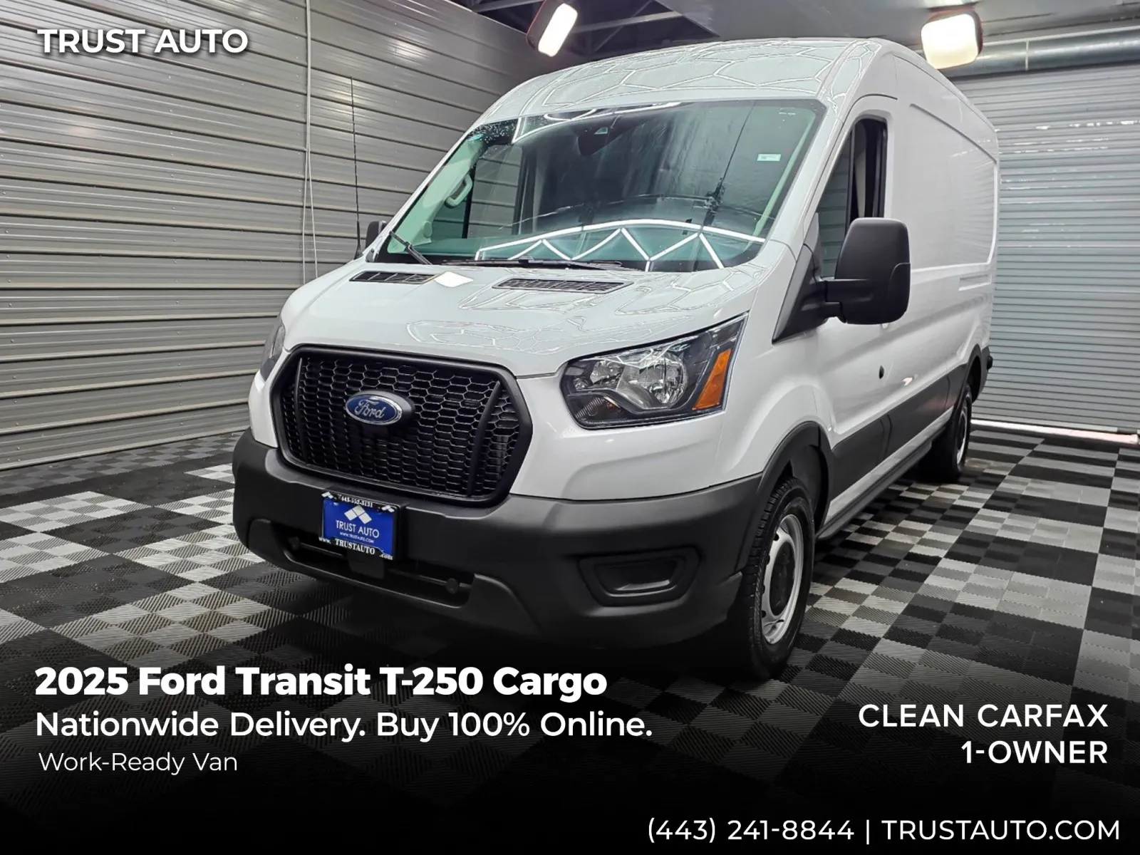 White 2025 Ford Transit T-250 Cargo 148''WB Medium Roof Minivan/Van for sale in Sykesville, MD