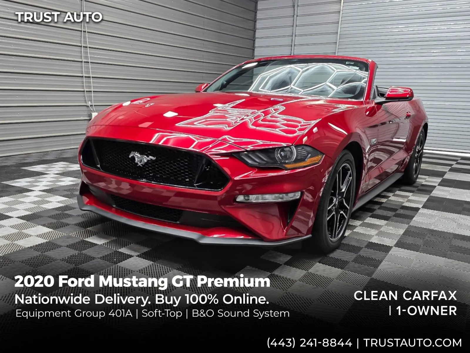 Red 2020 Ford Mustang GT Premium Soft-Top Luxury Convertible w/Equipment Group 401A for sale in Sykesville, MD