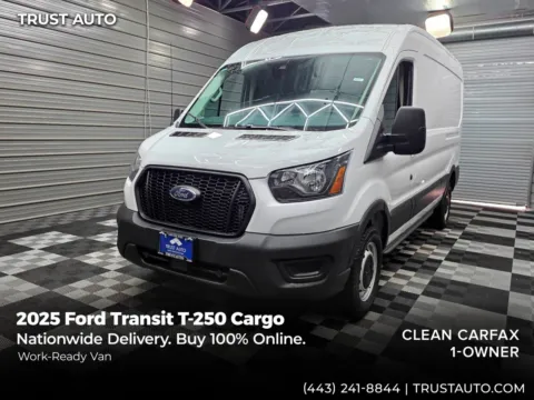 White 2025 Ford Transit T-250 Cargo 148''WB Medium Roof Minivan/Van for sale in Sykesville, MD