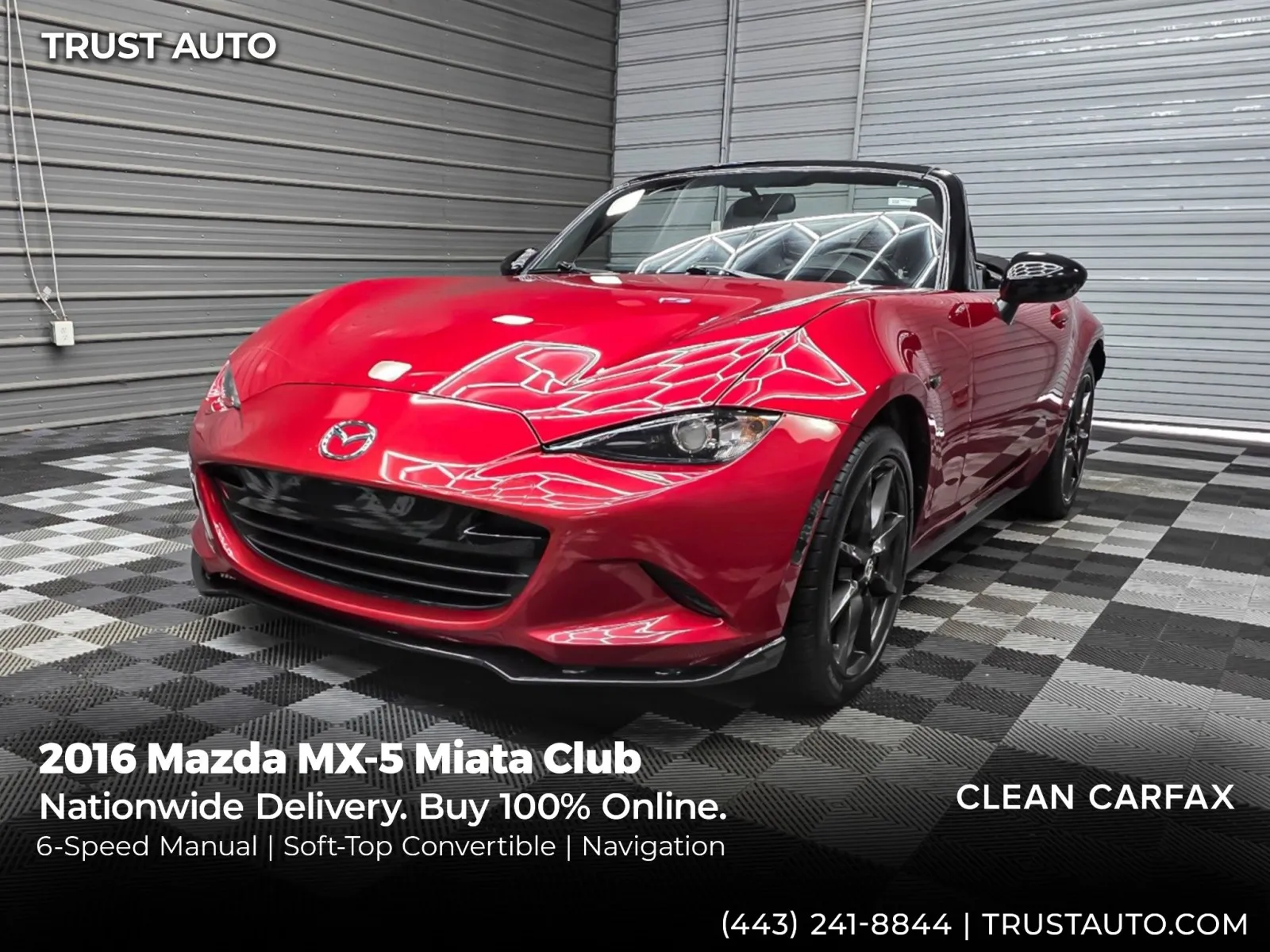 Red 2016 Mazda MX-5 Miata Club 6-Speed Manual Soft-Top Convertible for sale in Sykesville, MD