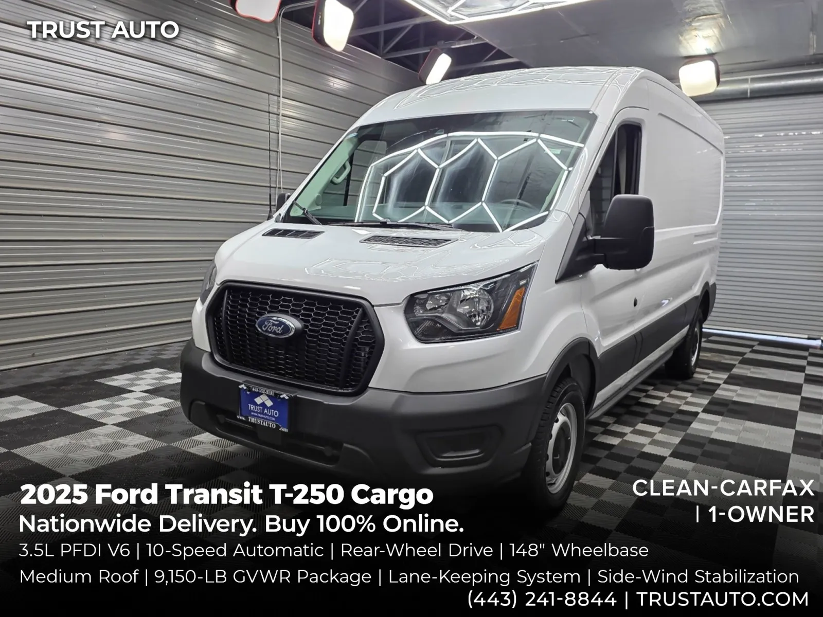 White 2025 Ford Transit T-250 Cargo 148''WB Medium Roof Minivan/Van for sale in Sykesville, MD