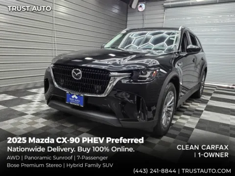 Black 2025 Mazda CX-90 PHEV Preferred AWD 7-Passenger Hybrid SUV for sale in Sykesville, MD