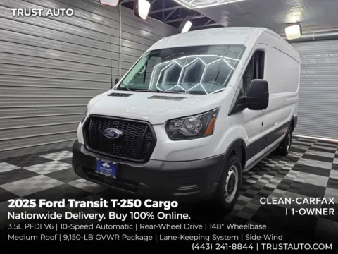 White 2025 Ford Transit T-250 Cargo 148''WB Medium Roof Minivan/Van for sale in Sykesville, MD