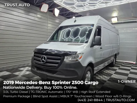 Silver 2019 Mercedes-Benz Sprinter 2500 Cargo 170''WB High Roof Extended 3.0L V6 Turbo Diesel Minivan/Van for sale in Sykesville, MD