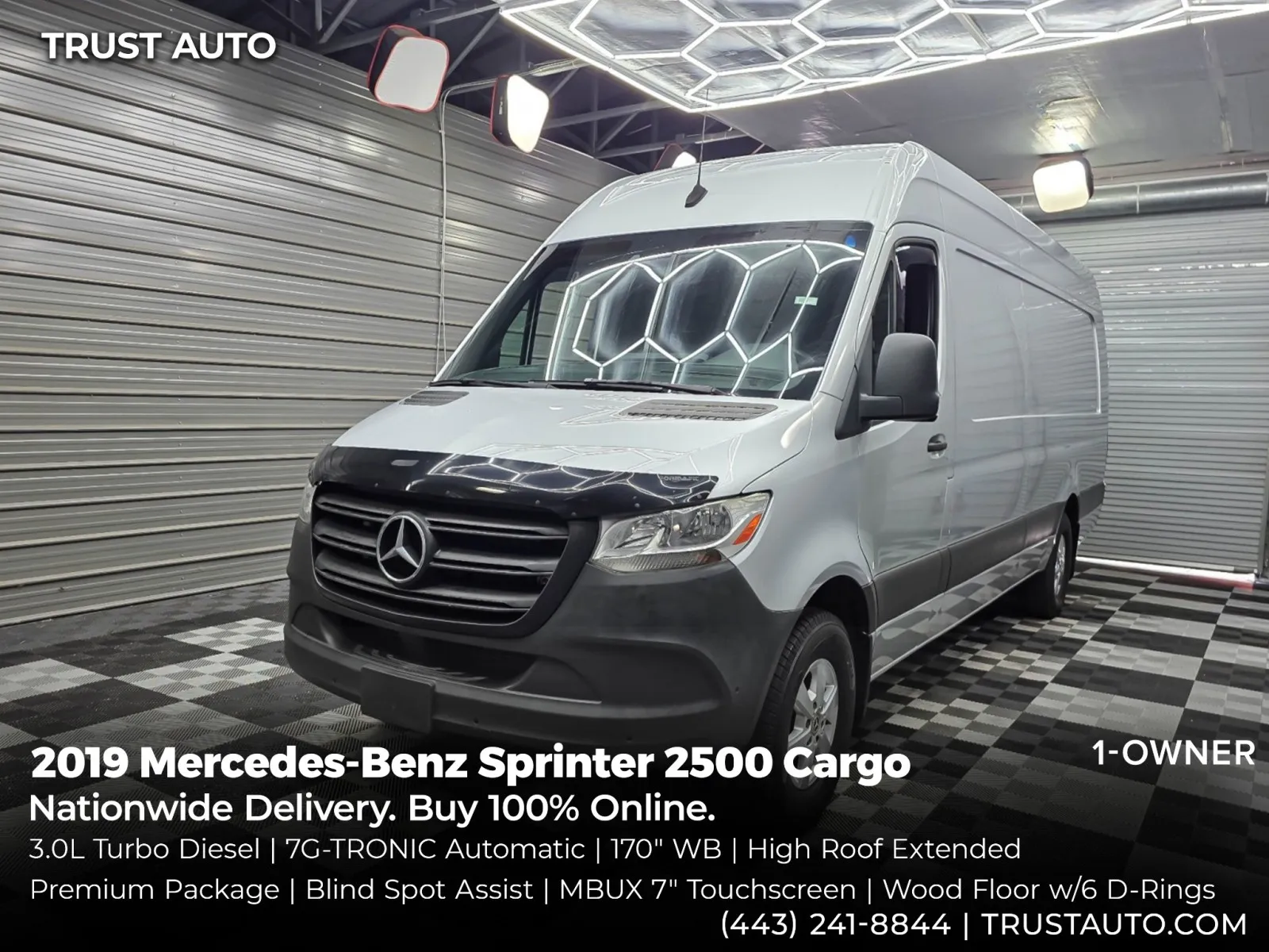 Silver 2019 Mercedes-Benz Sprinter 2500 Cargo 170''WB High Roof Extended 3.0L V6 Turbo Diesel Minivan/Van for sale in Sykesville, MD