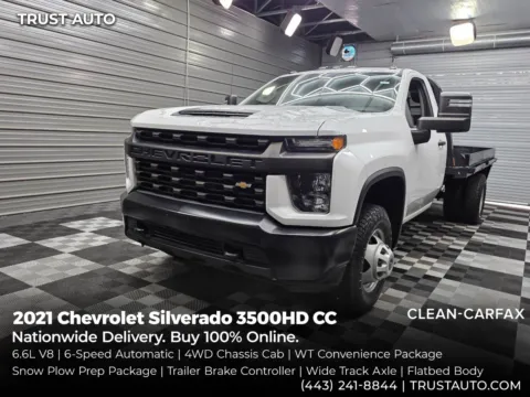White 2021 Chevrolet Silverado 3500 HD CC Chassis Service Body 4WD Regular Cab Work Pickup Truck w/Convenience Pkg for sale in Sykesville, MD