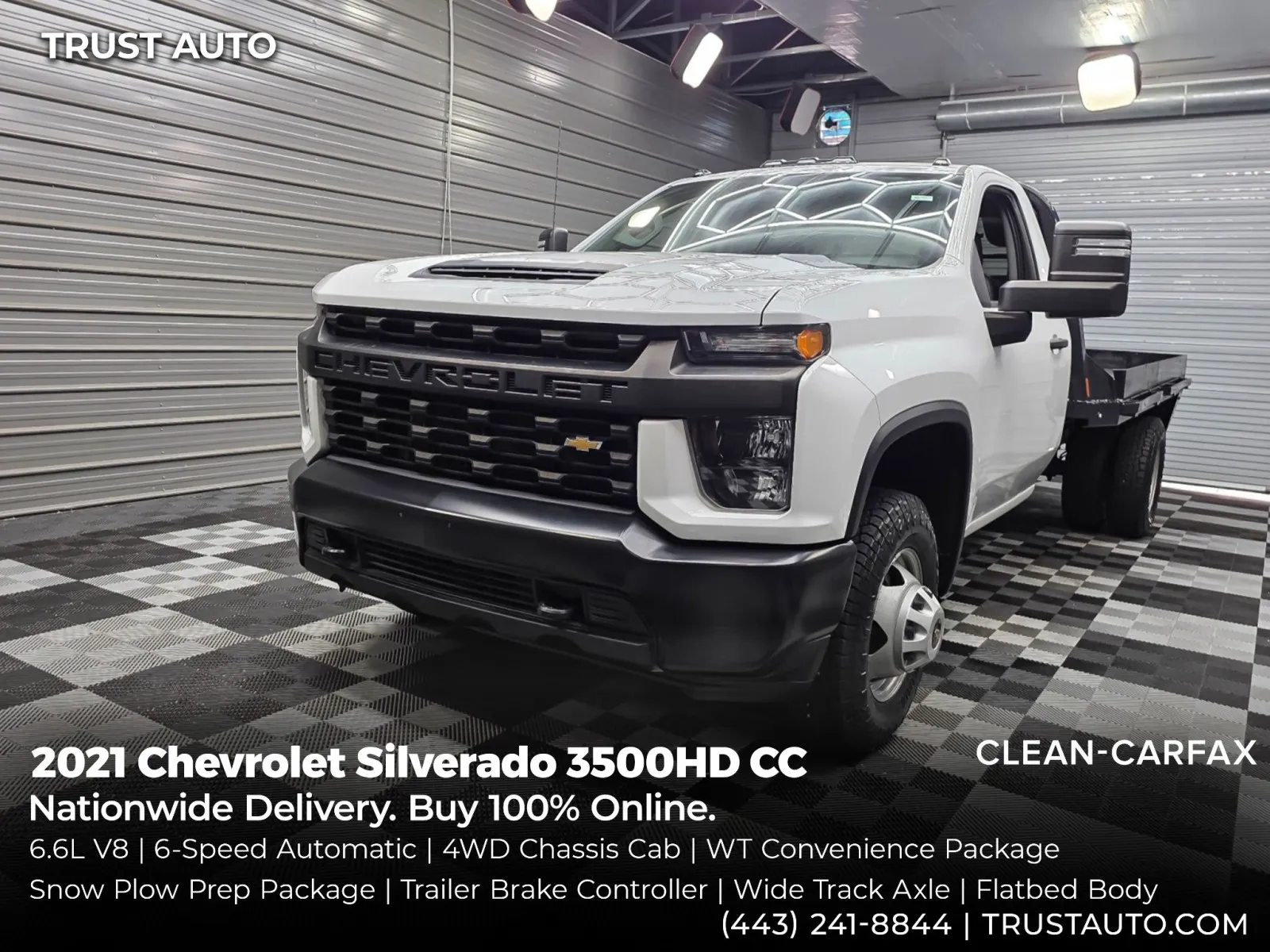 White 2021 Chevrolet Silverado 3500 HD CC Chassis Service Body 4WD Regular Cab Work Pickup Truck w/Convenience Pkg for sale in Sykesville, MD