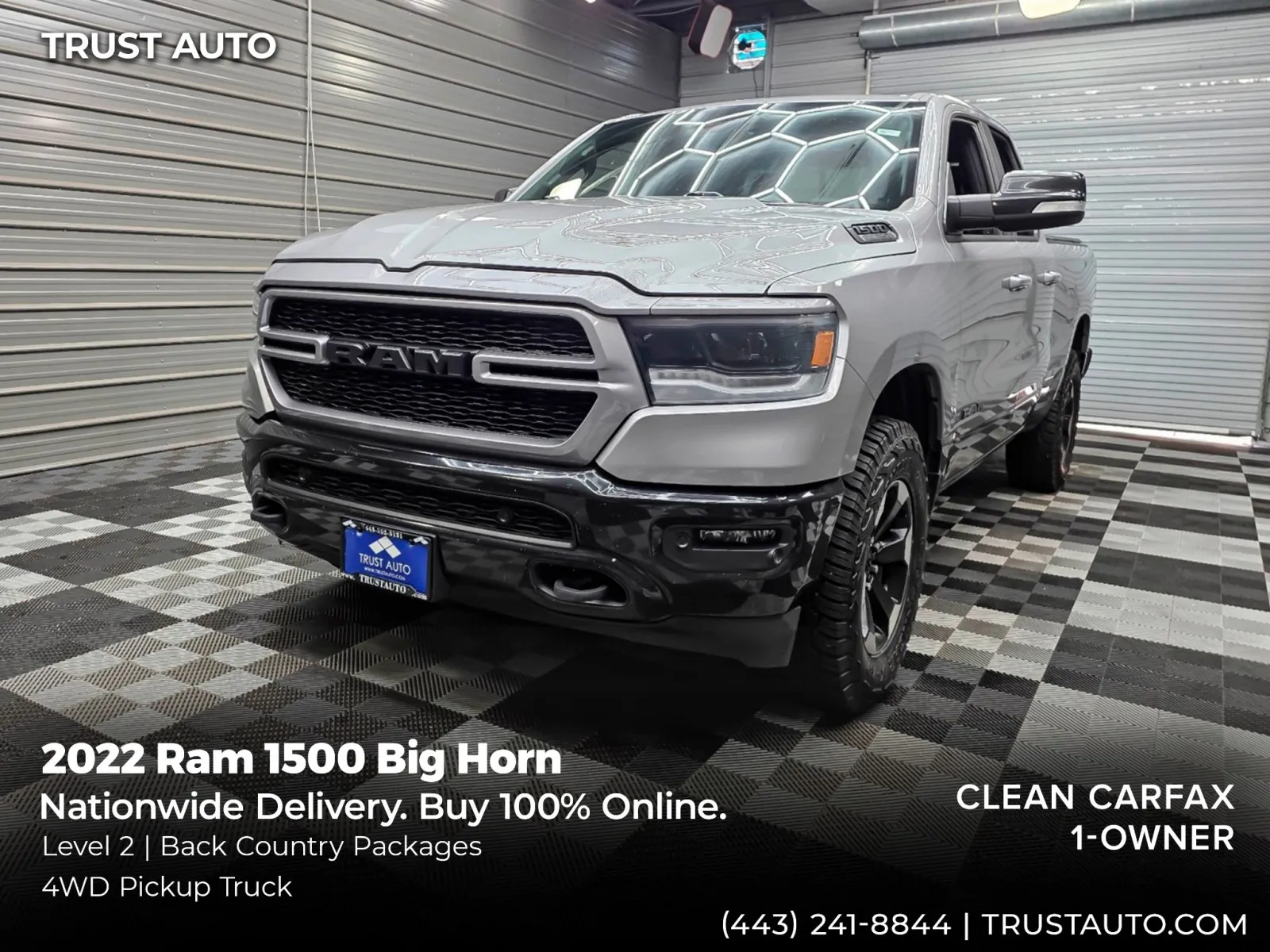 Silver 2022 Ram 1500 Big Horn 4WD Quad Cab 5.7L Hemi Pickup Truck w/Level 2/Black Country Pkgs for sale in Sykesville, MD