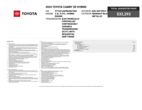 Another view of 2024 Toyota Camry SE Hybrid Sedan for sale in Sykesville, MD at Trust Auto