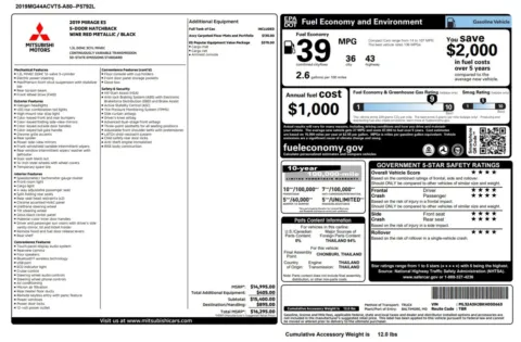 Another view of 2019 Mitsubishi Mirage ES 5-Door Hatchback for sale in Sykesville, MD at Trust Auto