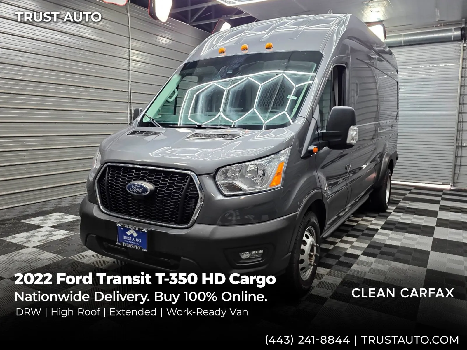 Gray 2022 Ford Transit T-350 HD Cargo 148''WB DRW High Roof Extended Minivan/Van for sale in Sykesville, MD