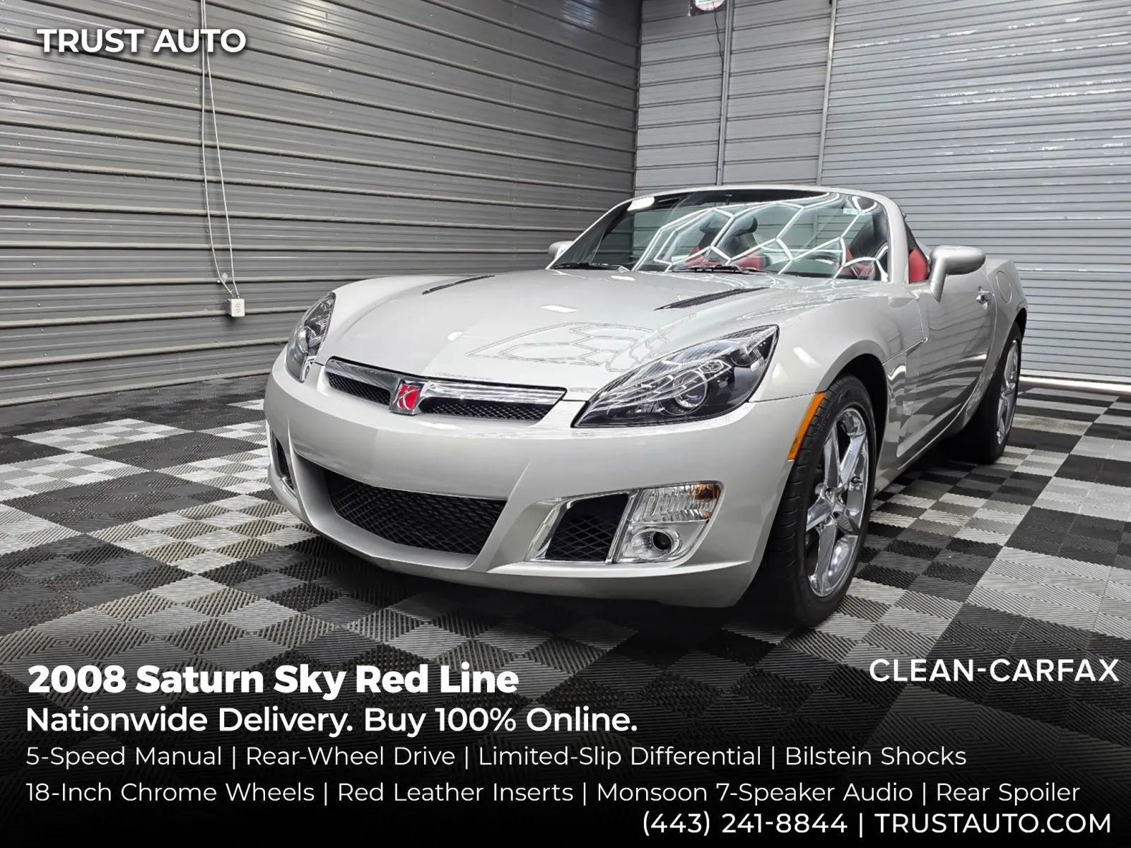 Silver 2008 Saturn Sky Red Line 5-Speed Manual Soft-Top Convertible Coupe for sale in Sykesville, MD