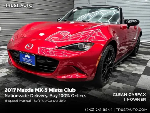Red 2017 Mazda MX-5 Miata Club 6-Speed Manual Soft-Top Convertible for sale in Sykesville, MD