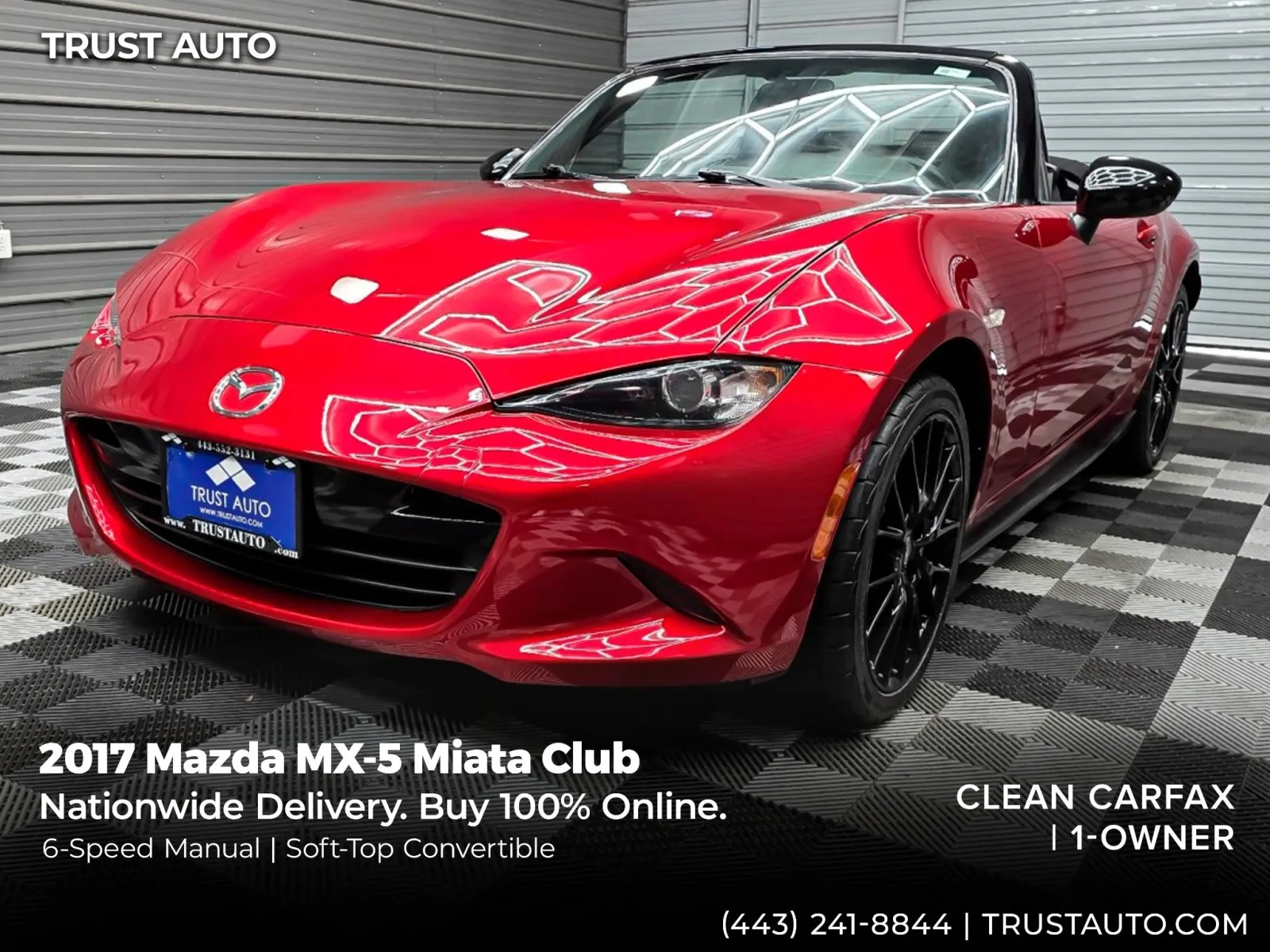 Red 2017 Mazda MX-5 Miata Club 6-Speed Manual Soft-Top Convertible for sale in Sykesville, MD