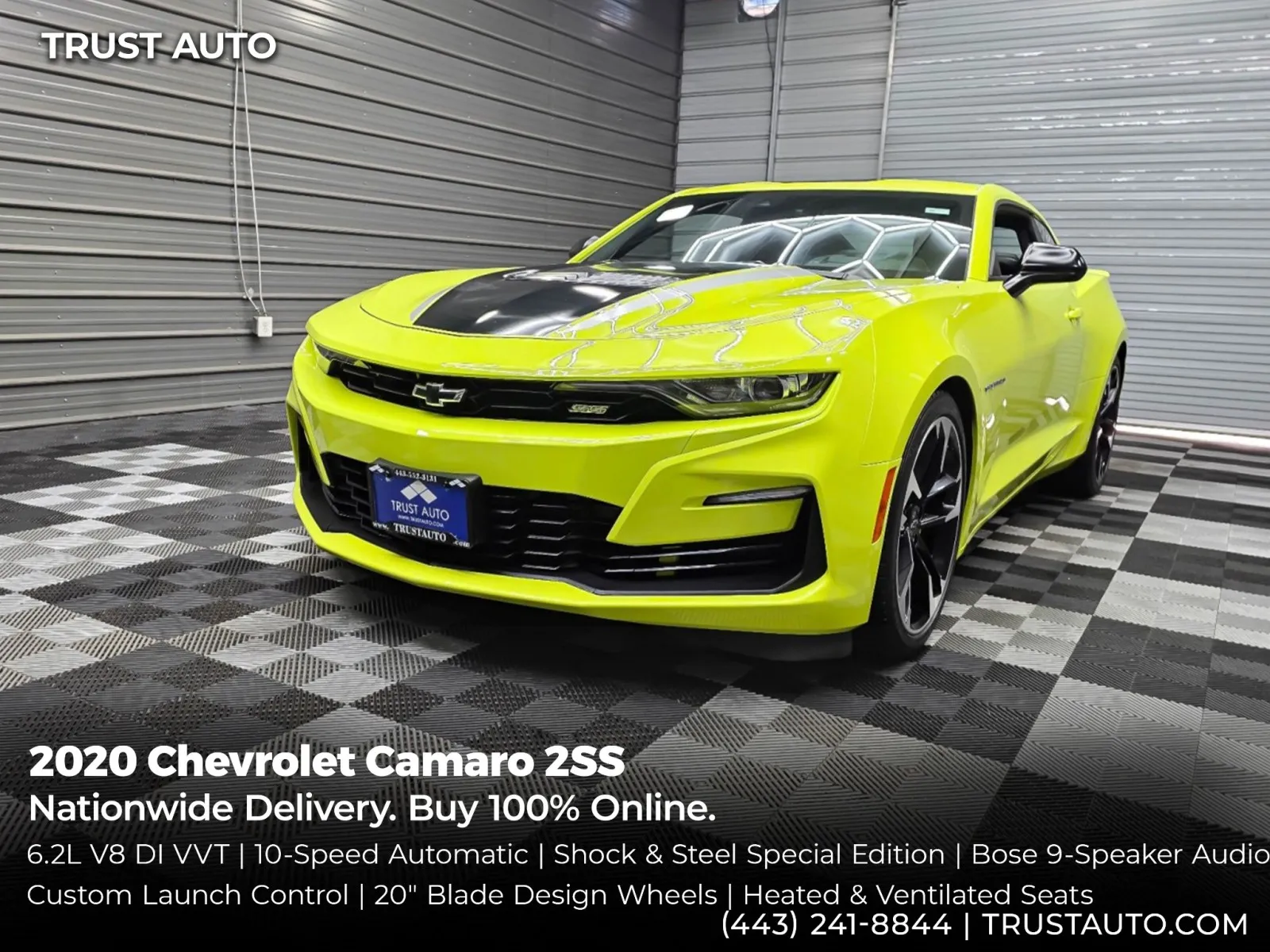 Yellow 2020 Chevrolet Camaro 2SS Soft-Top Convertible w/10-Speed A/T for sale in Sykesville, MD