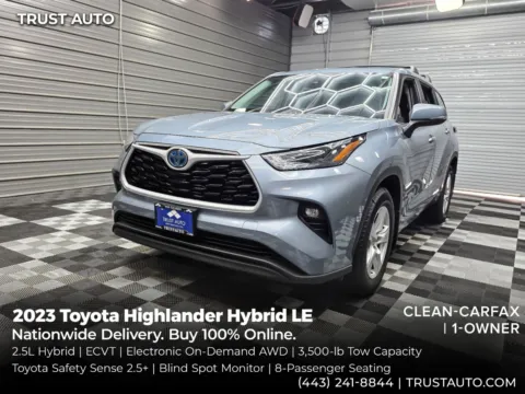 Blue 2023 Toyota Highlander Hybrid LE AWD 8-Passenger SUV for sale in Sykesville, MD