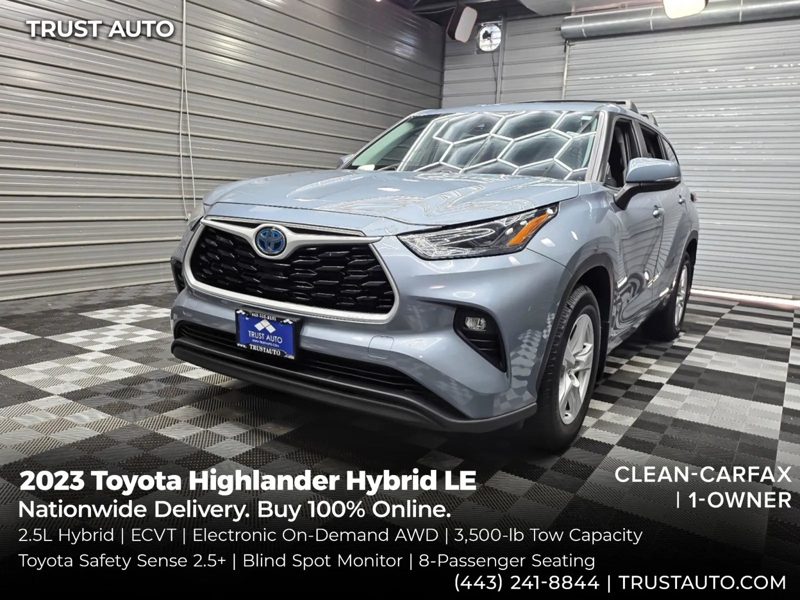 Blue 2023 Toyota Highlander Hybrid LE AWD 8-Passenger SUV for sale in Sykesville, MD