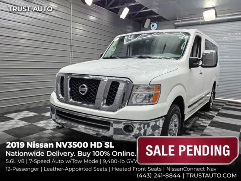 White 2019 Nissan NV3500 HD SL V8 12-Passenger Minivan/Van for sale in Sykesville, MD