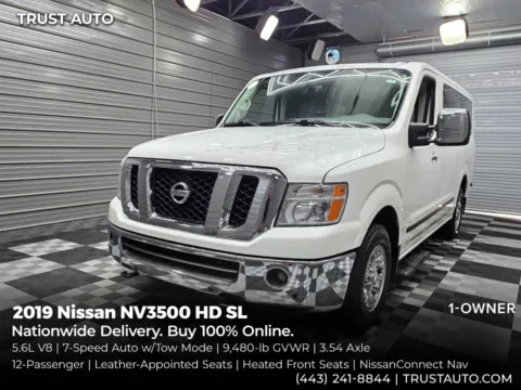White 2019 Nissan NV3500 HD SL V8 12-Passenger Minivan/Van for sale in Sykesville, MD