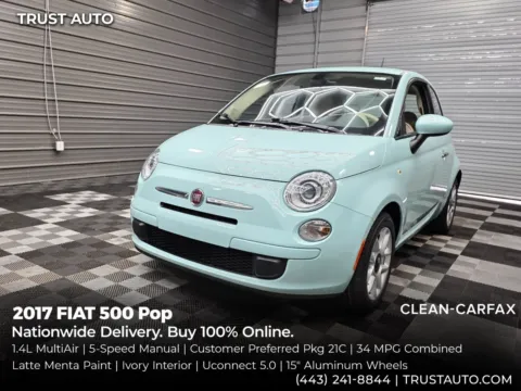 Green 2017 Fiat 500 Pop 5-Speed Manual Hatchback for sale in Sykesville, MD