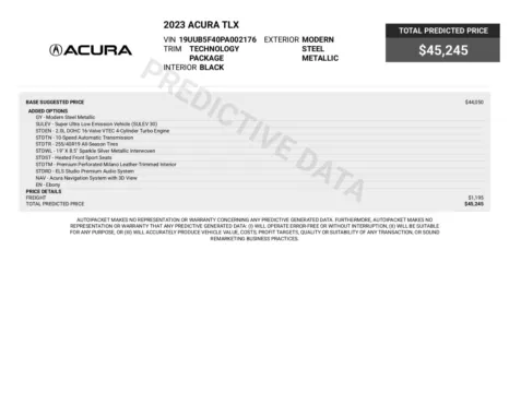 Photos of 2023 Acura TLX Sedan w/Technology Package for sale in Sykesville, MD at Trust Auto