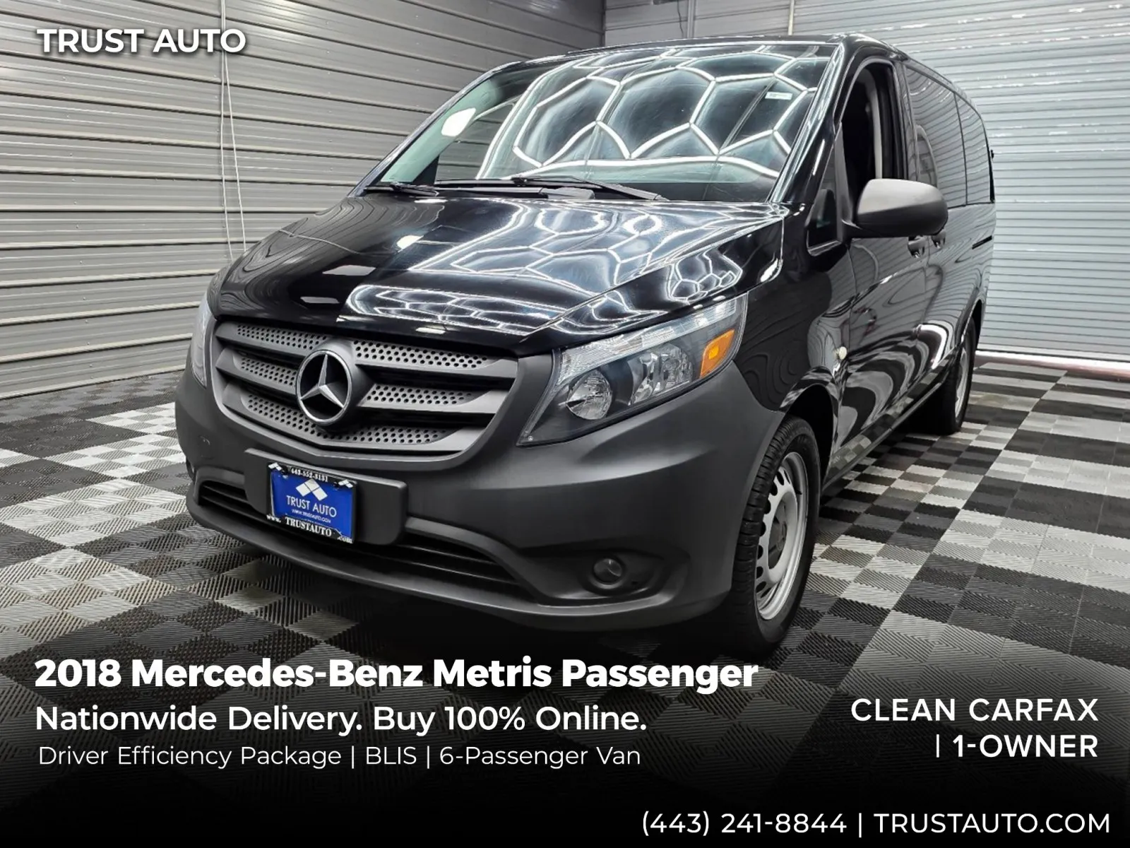 Black 2018 Mercedes-Benz Metris 6-Passenger 126'' WB Standard Roof Minivan/Van w/Driver Efficiency Pkg for sale in Sykesville, MD