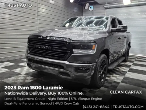 Gray 2023 Ram 1500 Laramie 4WD Crew Cab 5.7L V8 HEMI Pickup Truck w/Night Edition for sale in Sykesville, MD