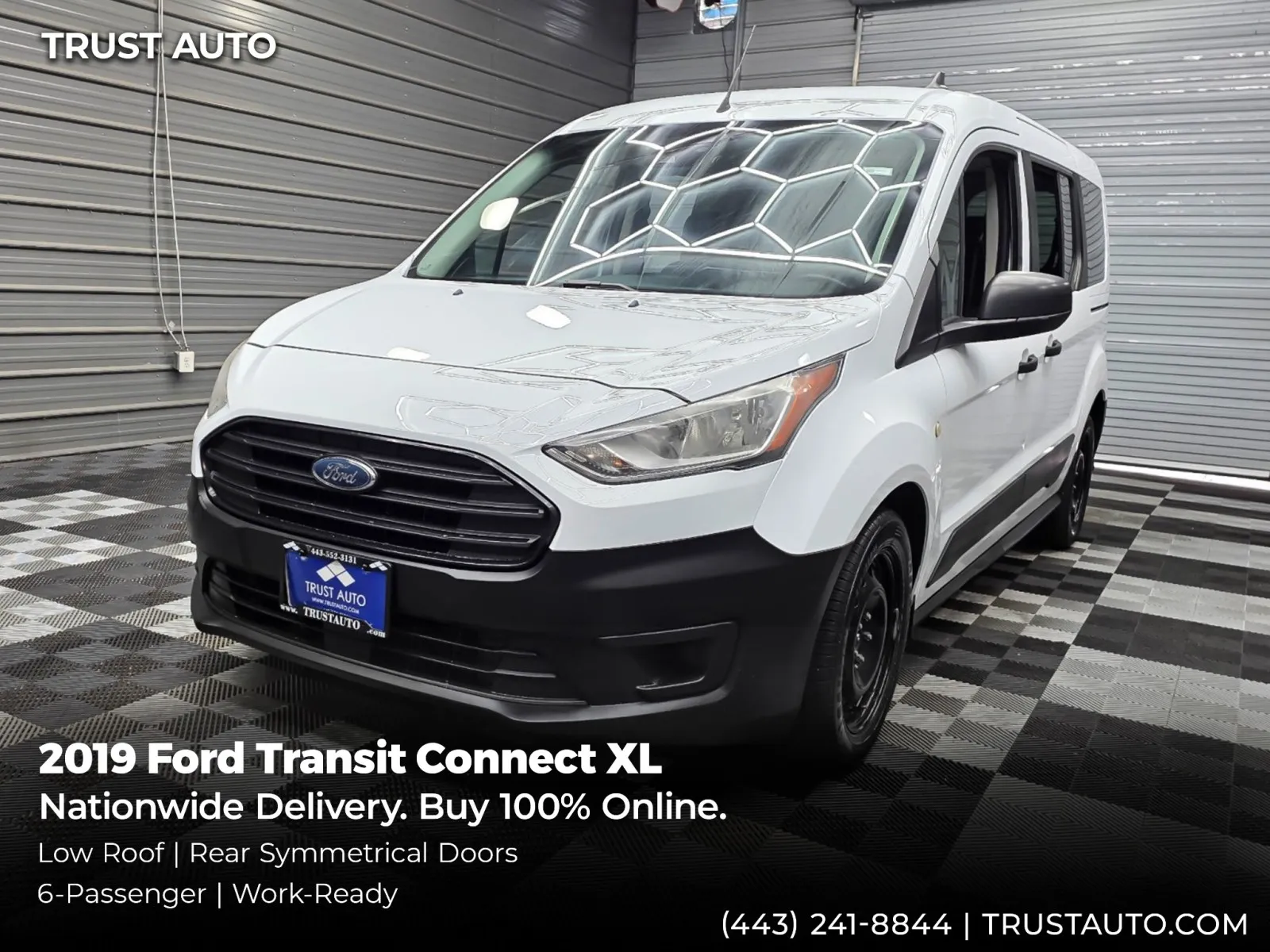 White 2019 Ford Transit Connect 6-Passenger XL LWB Low Roof Minivan/Van/Wagon w/Rear Symmetrical Doors for sale in Sykesville, MD