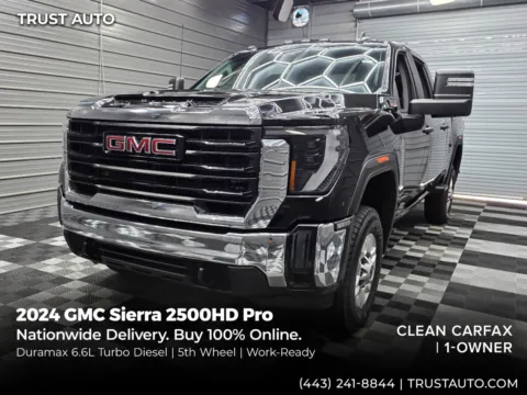 Black 2024 GMC Sierra 2500 HD Pro 4WD Crew Cab Duramax 6.6L V8 Turbo Diesel Pickup Truck w/5th Wheel for sale in Sykesville, MD