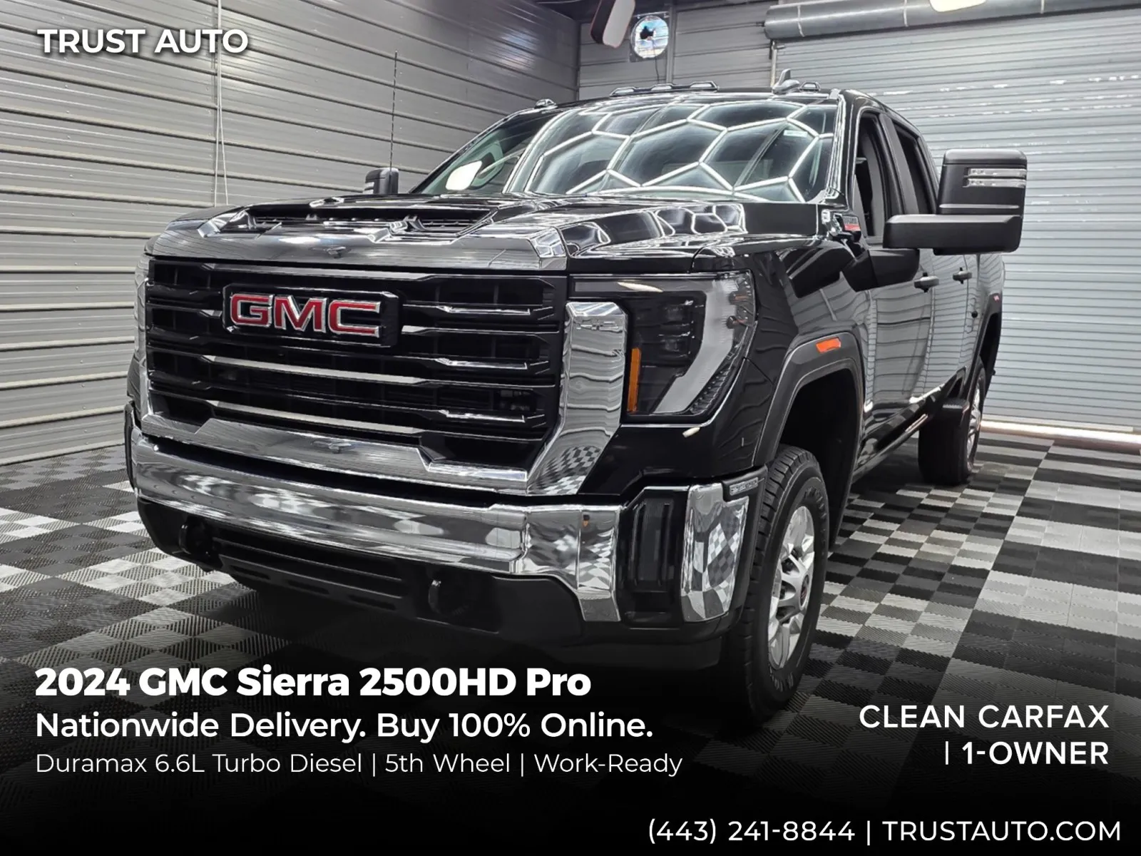 Black 2024 GMC Sierra 2500 HD Pro 4WD Crew Cab Duramax 6.6L V8 Turbo Diesel Pickup Truck w/5th Wheel for sale in Sykesville, MD