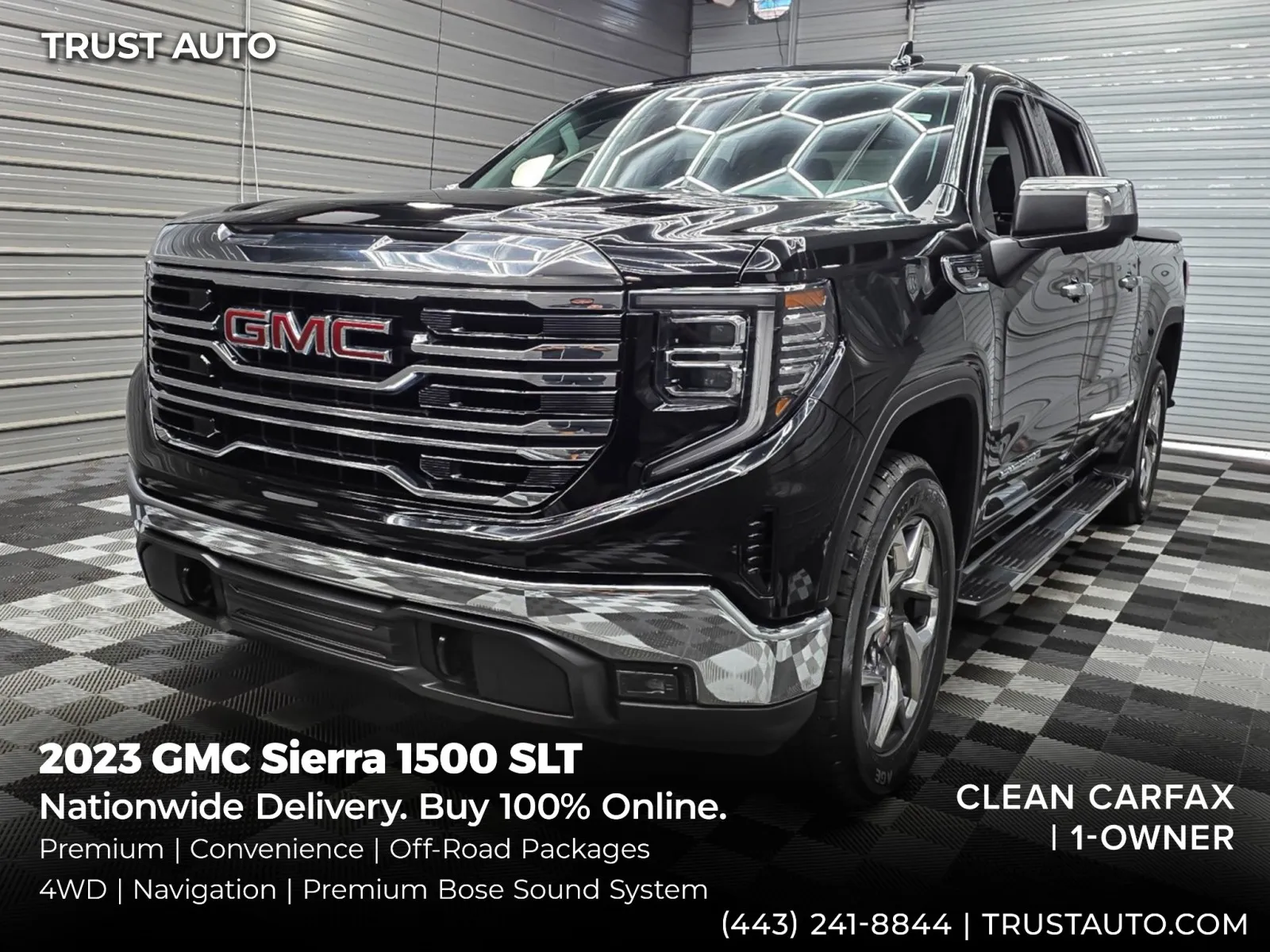 Black 2023 GMC Sierra 1500 SLT 4WD Crew Cab Pickup Truck w/Premium Pkg for sale in Sykesville, MD