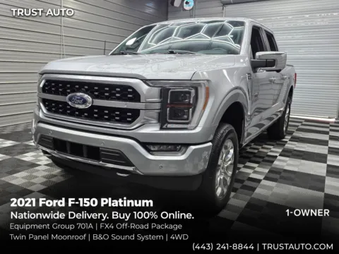 Silver 2021 Ford F-150 Platinum 4WD SuperCrew Pickup Truck w/Equipment Group 701A for sale in Sykesville, MD