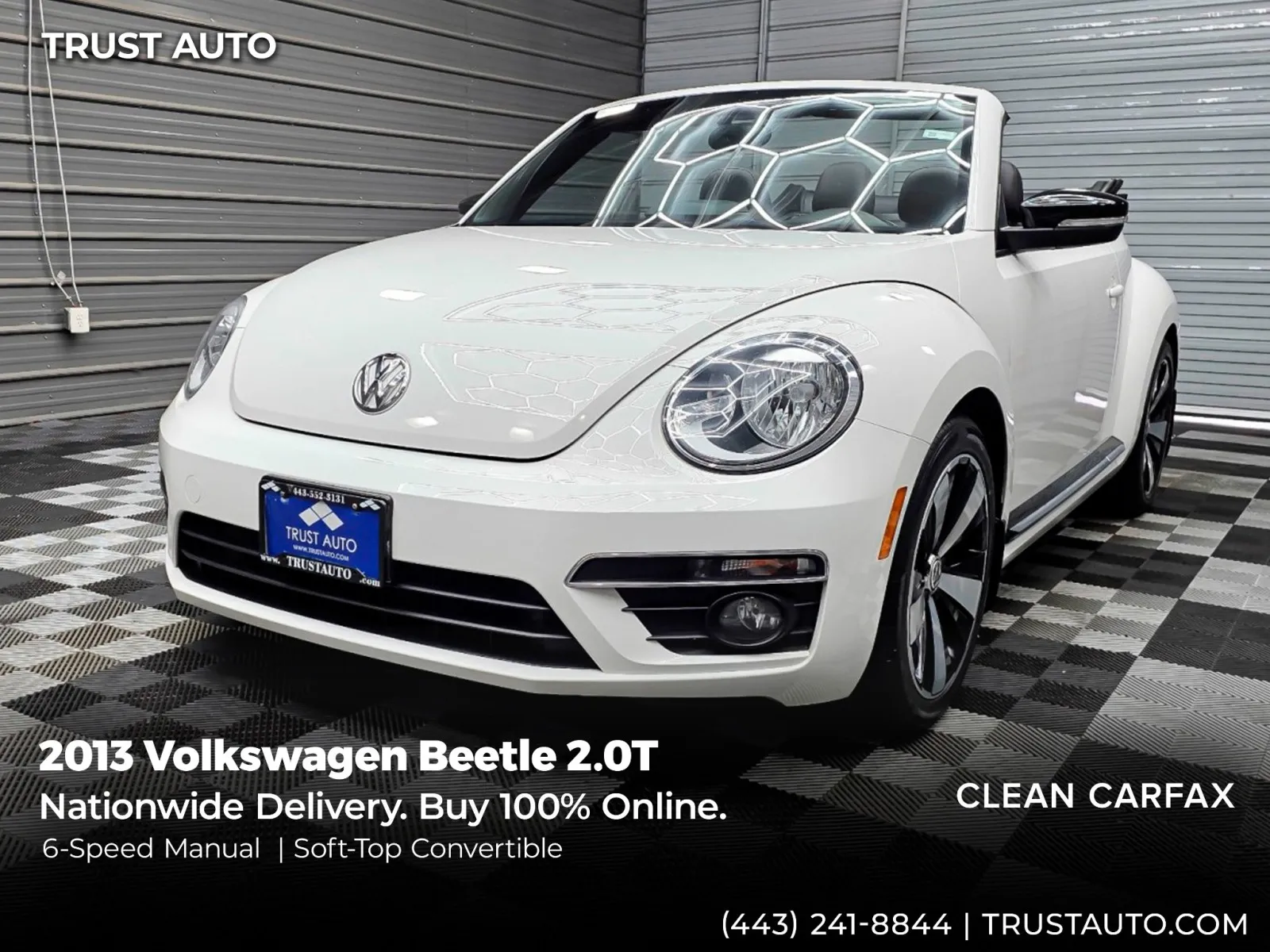 White 2013 Volkswagen Beetle 2.0T Soft-Top 6-Speed Manual Convertible for sale in Sykesville, MD