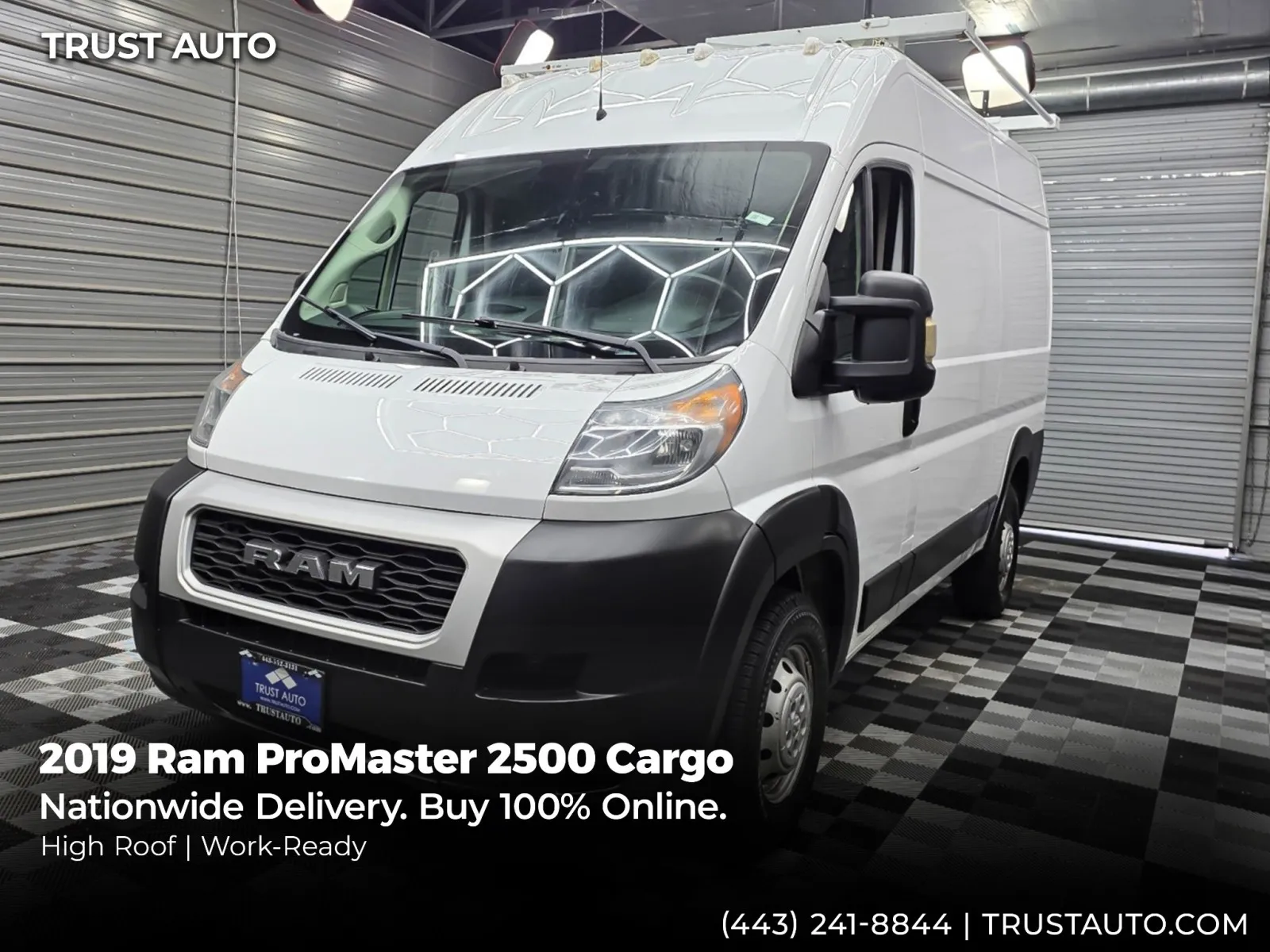 White 2019 Ram ProMaster 2500 Cargo 136'WB High Roof Minivan/Van w/Roof Racks for sale in Sykesville, MD
