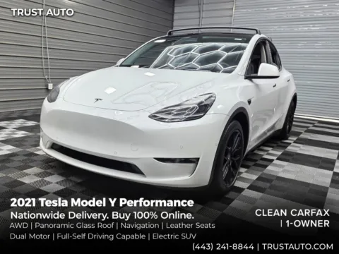 White 2021 Tesla Model Y Performance AWD Dual Motor Luxury Electric SUV w/Full Self-Driving Capability for sale in Sykesville, MD