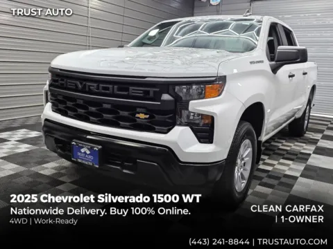 White 2025 Chevrolet Silverado 1500 WT 4WD Crew Cab Pickup Truck for sale in Sykesville, MD