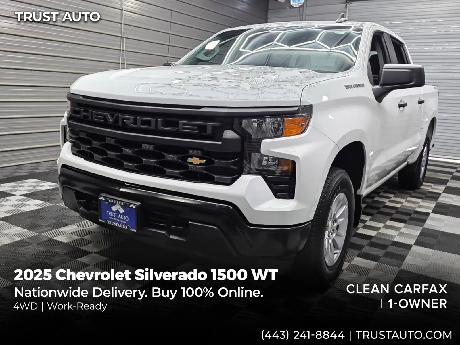White 2025 Chevrolet Silverado 1500 WT 4WD Crew Cab Pickup Truck for sale in Sykesville, MD